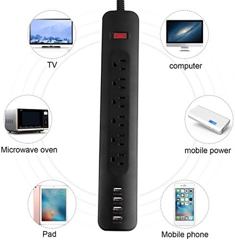 Power Strip NiceHyacinth 6 Outlets Surge Protector Power Strip with 4 USB Charging Ports (5V/2.4A) and 5.9ft Extension Cord