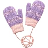 Toddler Magic Winter Full Finger Knit Gloves Stretch Baby Boy Girl Mittens on String Ski Snow Mittens Mitts 3-5 Years
