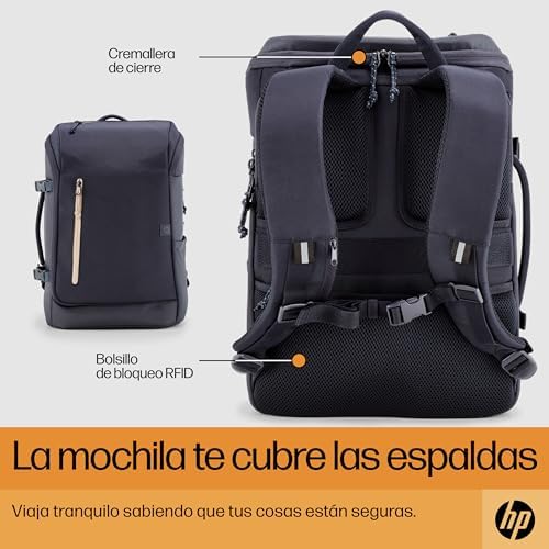 Travel Mochila para Portatiles de hasta 15,6" (Capacidad 25L, Ampliable hasta 30 L, Impermeable, Ergonómica, Bolsillo con Bloqueo RFID, Cremalleras con Cierre) Color Azul Oscuro