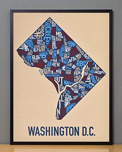 Framed Washington DC Neighborhoods Map, Multi-Color, 18" x 24" in Black Frame
