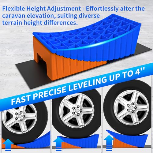 BEBOBLY Camper Leveler, 2 Pack RV Leveling Blocks, Camper Wheel Chocks Up to 35,000 lbs, Heavy Duty Curved Levelers, RV Camper Leveler Kit with Anti-Slip Mats and Carrying Bag