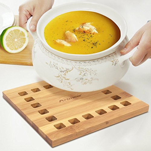 Bamboo Trivet Set of 2 Pack,Trivet Mats Hot Pot Holder Pads For Kitchen Tool is Heat Resistant by Artmeer