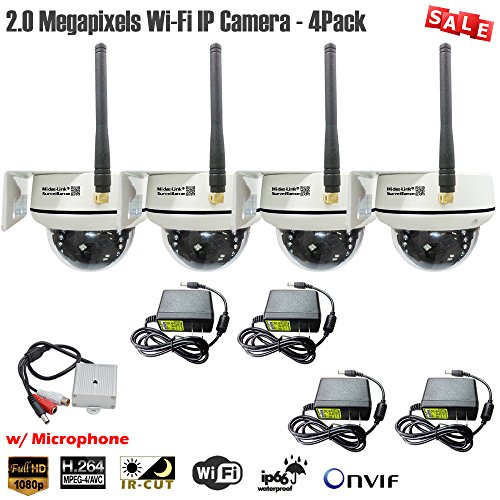 Midas-LinkÂ® CCTV ML-204DW 4-Pack: Outdoor 2MP 1080P WIFI IP Camera with 2 Microphones