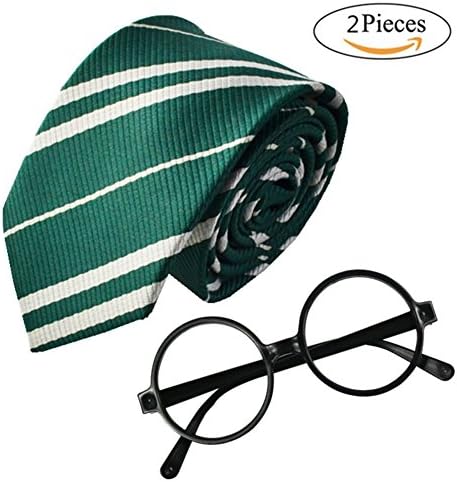 MISG Harry Potter Tie and Novelty Glasses Frame For Kids Teens, Cosplay Costumes accessories For Halloween and Christmas (Green)