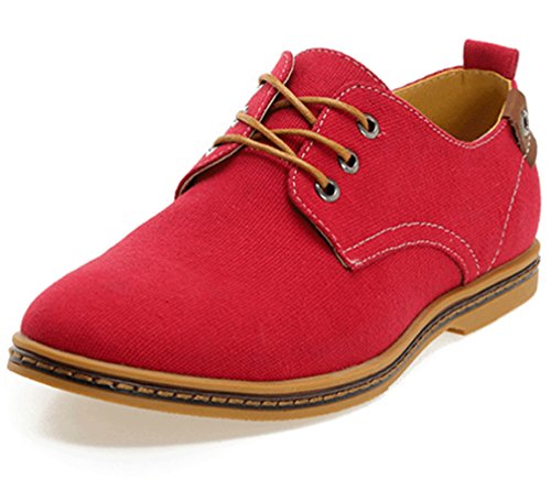 DADAWEN Men's Casual Canvas Lace Up Oxfords Shoes Red US Size 9