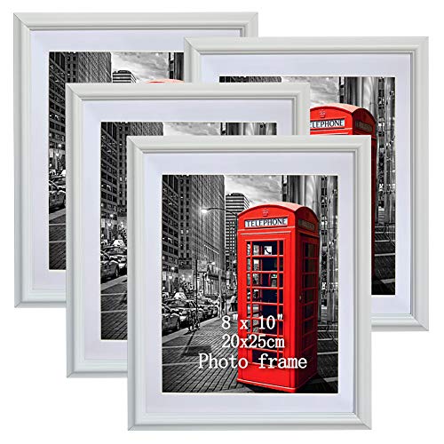 PETAFLOP 8x10 Picture Frame with Mat, White Photo Frame Matted for 8 x