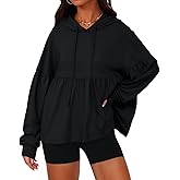 MAOECO Womens Oversized Hoodies Sweatshirts Casual Lantern Sleeve Peplum Tops Drawstring Loose Hooded Pullover Workout Top