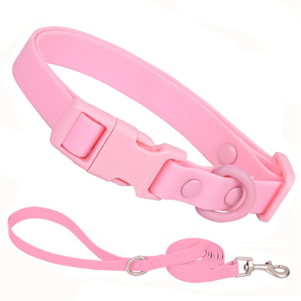 Photo 1 of Pink Silicone Dog Collar and Leash Set, Waterproof Plastic PVC Rubber Washable Quick Release Buckle Water Swim Girl Dog Collars for Small Medium Large Pet Female Dogs, L