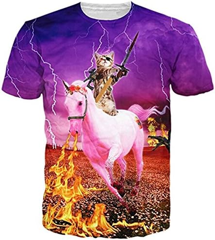 Unisex Cat Ride Unicorn Hip Hop T-Shirts Tees