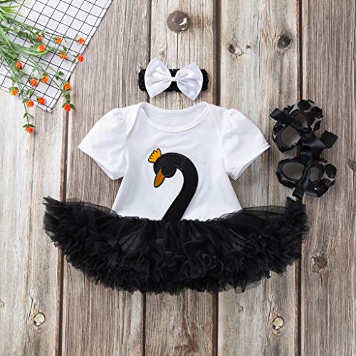 Baby Dance Dress Set,SMALLE◕‿◕ 3Pcs Baby Girls Cartoon Swan Princess Dress+Headbands+Shoes Ballet Costume Set White - Thumbnail 2