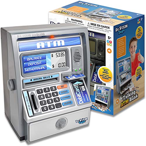 Dr. STEM Toys Kids Talking ATM Machine Savings Piggy Bank with Digital