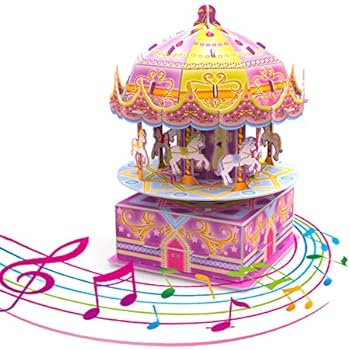 3D Puzzles for Kids, 29 PCs DIY 8-Horse Carousel Music Box Kids Puzzles, Stem Jigsaw Puzzles, Birthday Gift for Girls, Kids Prizes