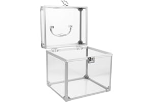 CIYODO Acrylic Vinyl Record Storage Box with Handle for Albums and Cds Portable Organizer Bin with Retro