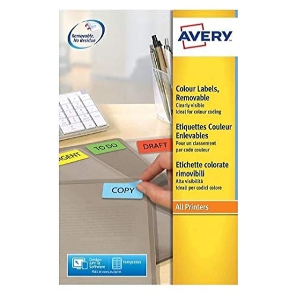 Avery L6035-20 Yellow All-Purpose Labels - 63.5 x 33.9mm - 20 Sheets - Printable & Removable Adhesive
