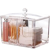 Watpot Makeup Organizer Acrylic Cosmetics Display Holder 4 Compartment with Lid for Cotton Swab, Cotton Pad, Cotton Ball