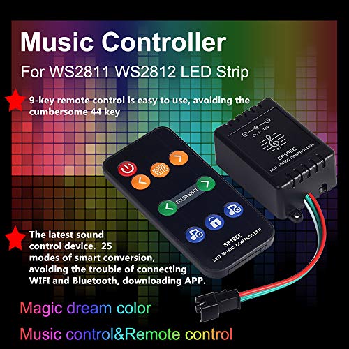 LED Strip Lights with Remote - 32.8 ft Waterproof LEDs Strip Light with Color Changing Music Sync,9 Keys 25 Modes RF Controller,300 Leds Flexible SMD 5050 RGB,Fixing Silicon Clips,12V 5A- UL Standard