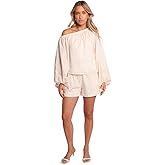 Petal & Pup Womens Zion-Off-Shoulder-Long-Sleeve-top-tan-Swirl
