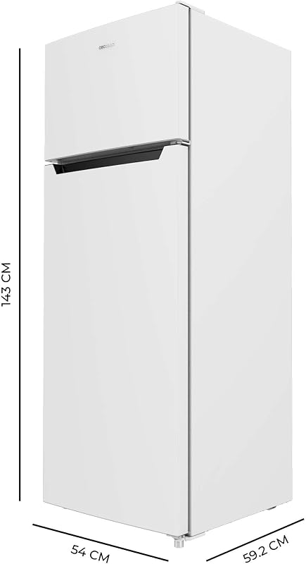 Cecotec 2D Bolero CoolMarket 2D 211 Branco E Geladeira. Motor de Degelo Frigorífico de 2 portas Branco 143X54Cm, Capacidade 211 L, Porta reversível, Classe Energética E, com Modo de Congelação Rápida