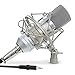 Fosmon BM-700 Silver Body & Grill Condenser Microphone, XLR, USB, Auxiliary, 360 Degree Recording, Shock Mount, Pop Filter