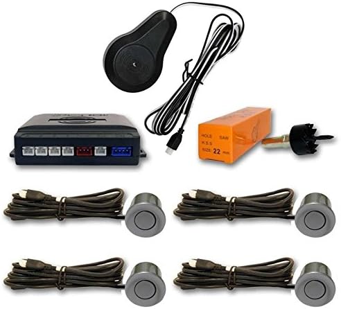 AUTOOUTLET- Rear car parking reversing, 4 sensors ultrasound and audio buzzer, colour silver