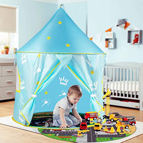 HONYAT Kids Play Tents with Car Toy Set Mat, Foldable Pop Up