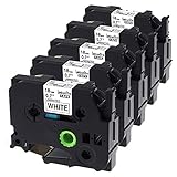 Labelife Compatible Label Tape Replacement for Brother 18mm 0.7 Inch Black on White Laminated P Touch TZe Label Tape TZe-241 for P-Touch Label Maker PTD600 PT-1890C, 26.2 Feet (8M), 5-Pack