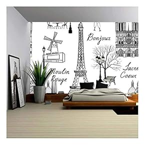 Travel Paris Seamless Pattern. Vacation in Europe Wallpaper - Removable Wall Mural | Self-Adhesive Large Wallpaper - 66x96 inches