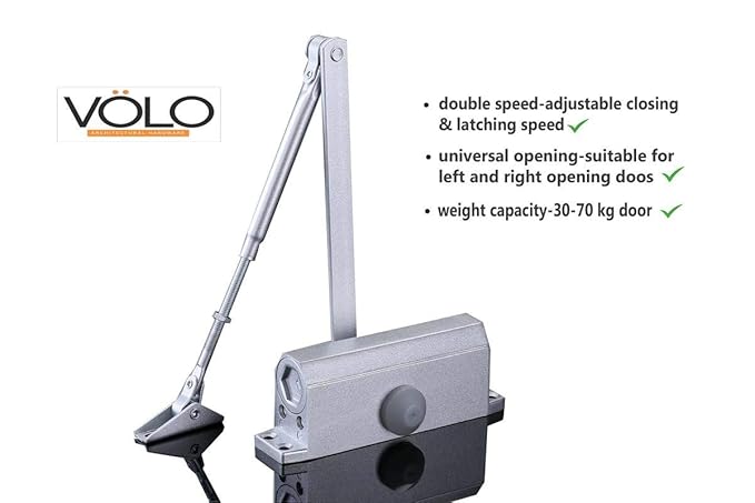 Volo Automatic Hydraulic Double Speed Aluminium Door Closer Premium Heavy Duty for Residential/Commercial Purpose with Fitting Set (Silver). Weight Capacity: 30kg- 70kg