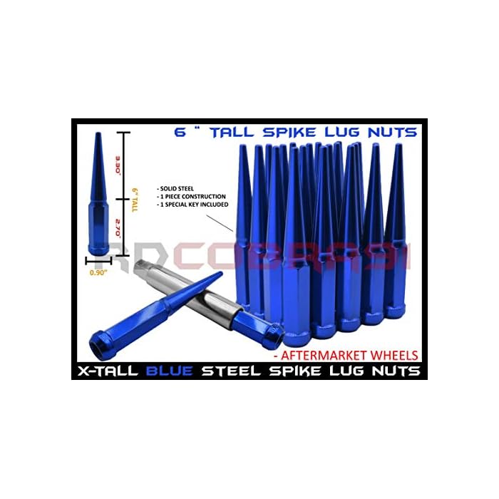 Buy RdCobra91 24 Pc 14x1.5 Blue Metal Spike Lug Nuts 6" Total Length