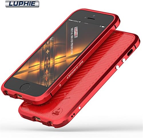 iPhone SE Case,iPhone 5S Case,Hsiaofe Premium Aluminum Frame Metal Bumper Case for iPhone 5/5S with PU Leather Back Sticker Cover (Red)