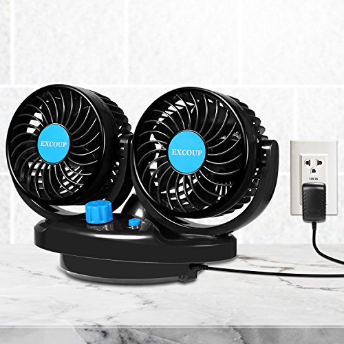 Oscillating Fan for Car with 12V Adapter for Household, Fan for Truck Car 2 Adjustable Speed 360° Rotatable Low Noise - Thumbnail 2
