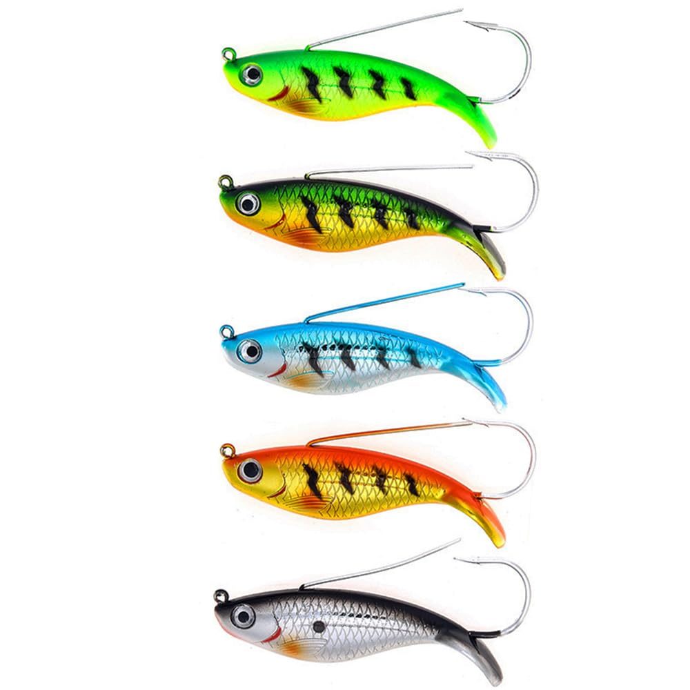 Metal Fishing Lures, 5 Pcs Artificial Single Hook Baits Biomimetic Saltwater Freshwater Swimbiats for Bass, Mackerel, Carp, Catfish