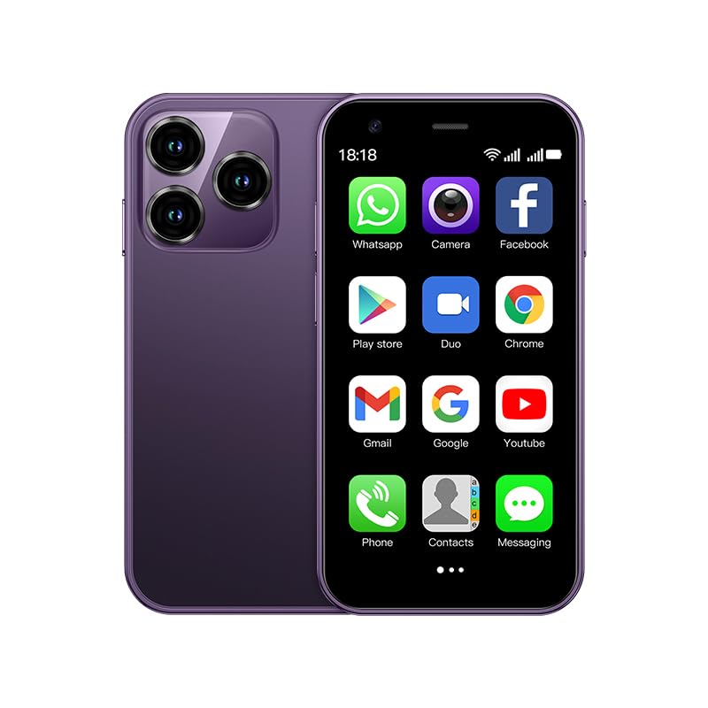 CatCalls Mini Smartphone Unlocked 4G Mobile Phone, 3.0 Inches, 32 GB Expandable up to 128 GB, Dual SIM Dual Camera, Android 10.0, Supports WiFi Bluetooth Backup Phone (XS15 Purple)
