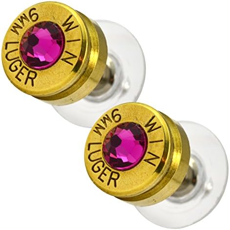 LoriDavidson Designer Brass 9mm Bullet Shell Swarovski Crystal Stud Earrings