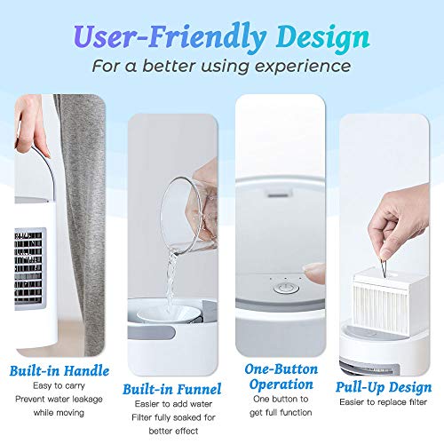 Personal USB Air Cooler Portable Air Conditioner, ShookOne[2019 Version] Desktop Cooling Fan with Breathing LED Night Light and 3 Speeds for Office Home Travel (Gray) - Thumbnail 3