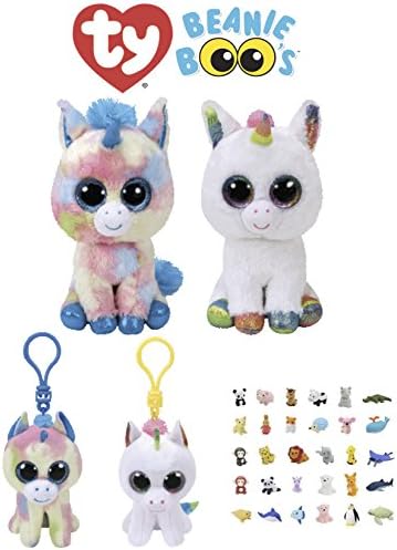 Animal TY Beanie Boos Babies Stuffed Unicorns With Clip Keychain &amp; Puzzle Eraser | Plush, Soft, Cuddly, Cute Kids Toys With Sparkling Eyes | For Boys &amp; Girls, Party Favors, Birthdays, School &amp; More