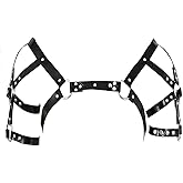 Mens Black Leather Armors Suspenders Shoulder Strap Body Chest Harness Chain Belt Adjustable Gay Punk Clubwear Costume