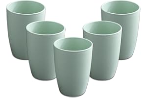 ZGWANSUI Set of 5 Wheat Straw Drinking Tumbler, 12OZ Small Reusable Drinking Cups Dishwasher Safe, Unbreakable Plastic Stackable Water Tumblers, Bathroom Toothbrush Cups for Juice (Green)