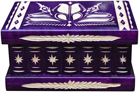 TransylvanyArtTransylvanyArt Jewellery Trinket Box, Earring Ring Holder, Gifts for women, Decorative Storage boxes, Carved Wooden Secret Mystery box (Purple)