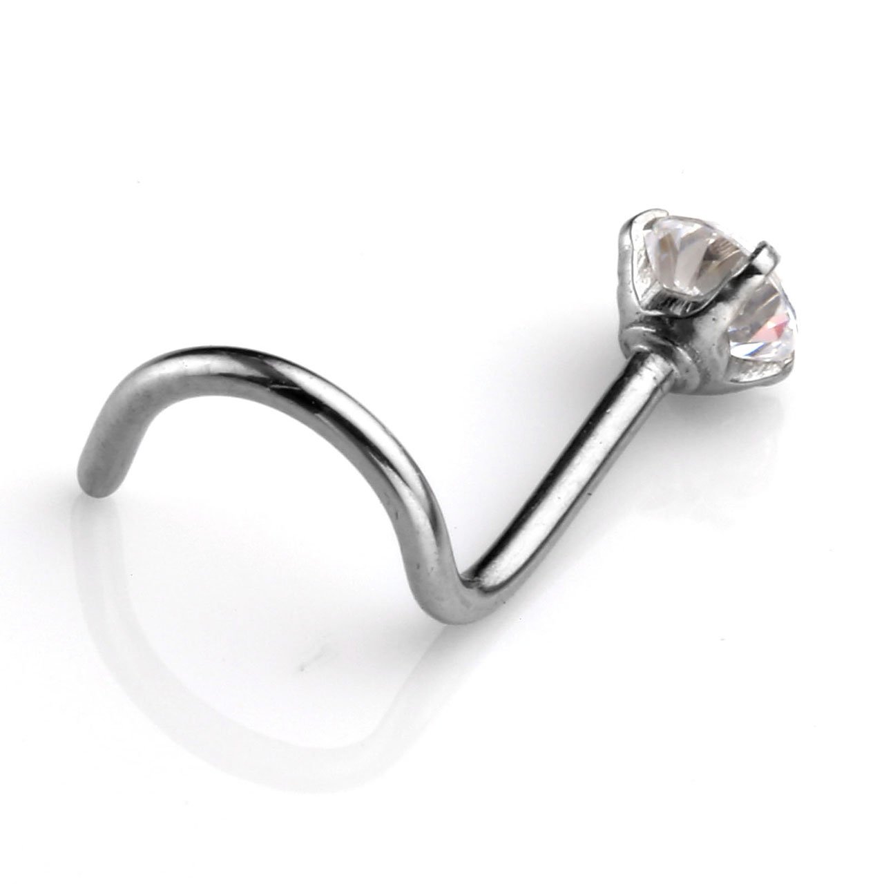 PiercingJ 0.8mm Edelstahl Zirkon Krisrtall Spirale Nasenring Nasenpiercing Nasenstecker Punk Unisex (1x Silber + 1x Gold)