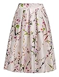 ACEVOG Women's Floral Print Skater Midi Skirt With Pleat A-Line Flared Skirt Dress