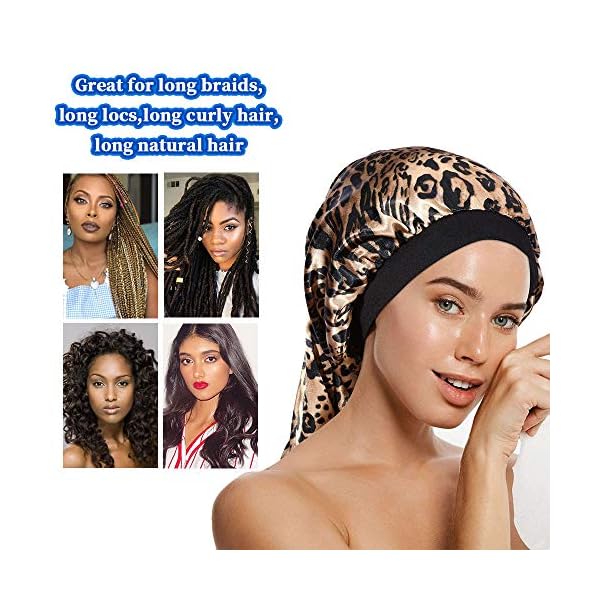 Long Satin Bonnet Sleep Cap, 3 Pcs Extra Large Sleeping Night Caps Hat Loose Cap Bonnets, Adjustable Elastic Band Head…