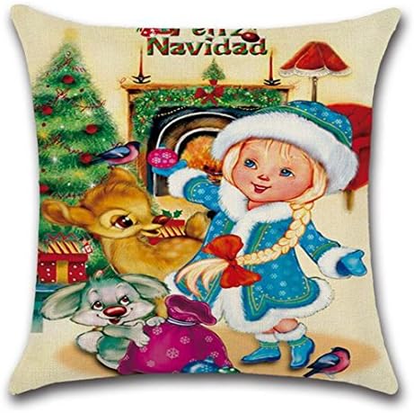 KAMA Christmas Theme Throw Pillow Covers Square Decorative Soft Pillow Cases Christmas Series Cushion Cotton Pillowcovers 18"x 18" Linen Blend (Christmas girl)