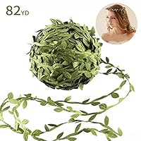 DIYASY Green Leaf Ribbon,82 Yards Green Artificial Trim Leaf Ribbon for Wreath Garland and Home Decoration.