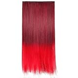 Ecvtop 24 Inch 60cm Straight 3/4 Full Head Synthetic Hair Extensions Clip On/in Hairpieces 5 Clips (Reddish brown to red)
