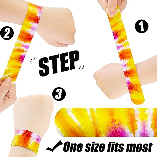 Shindel 96PCS Slap Bracelets Bulk, Kids Slap Wristbands Snap Bracelets Tie Dye Dinosaurs Mermaid Emotions for Party Favors Classroom Prizes Kids Birthday
