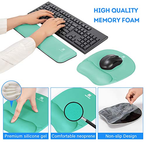 Keyboard Wrist Rest Mouse Pad Wrist Support for Computer Desktop/Laptop/Notebook Memory Foam Keyboard Pad Ergonomic Hand Rest Wrist Cushion for Home Office Gaming Easy Typing Pain Relief-Green - Thumbnail 4