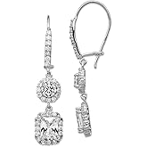 925 Sterling Silver Kidney wire Cubic Zirconia French Wire Earrings 40x10mm Wide Dangle Earring for Women