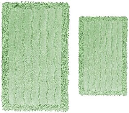Bed Bath Outlet Luxury 100 % Cotton Hotel Quality 2 Pieces Bath Mat Floor Mat Set Non-Skid Spray Latex Backing - Machine Washable Bath Rug Set (SAVOY, SAGE)