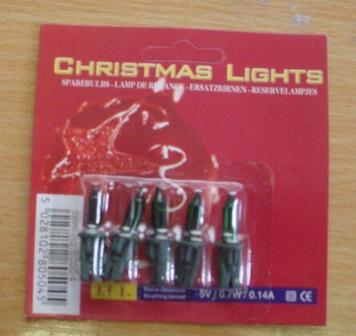 5 Green 'Push in' Fairy Bulbs 5v 0.7w 0.14a (S46)